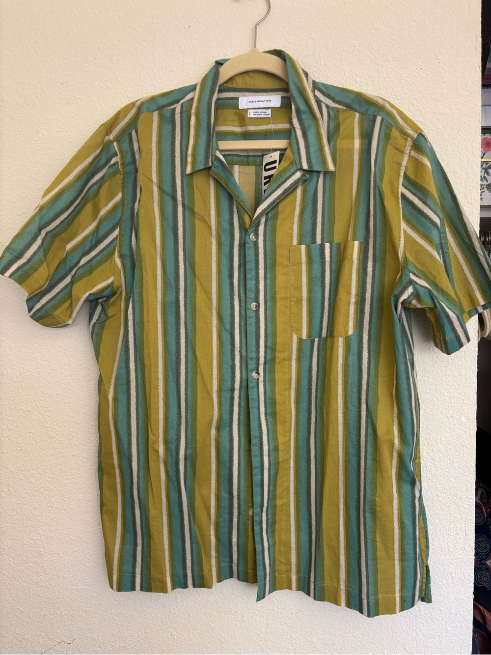 Urban Outfitters Olive & Teal Striped Short-Sleeve Button-Down